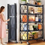 5-Tier Foldable Kitchen Rack with Wheels