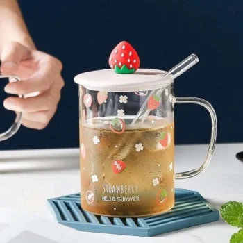 Fruit Style Cartoon Transparent Glass Cup With Straw