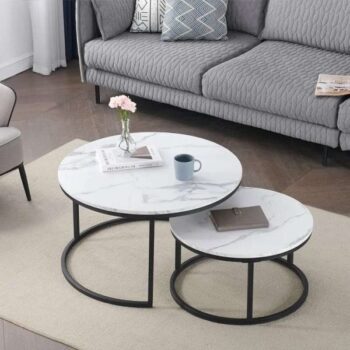 Nesting Table with Black Stands (Mdf with Marble Effect)