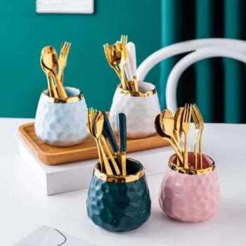 Nordic Light Luxury Fruit Fork and Spoon Ceramic Storage Tank Set