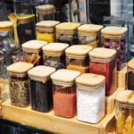 12pcs Square Glass Spice Jar set with a Wooden Bamboo Stand