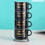 American Atelier Ceramic Mug & Rack Set of 4 Cups