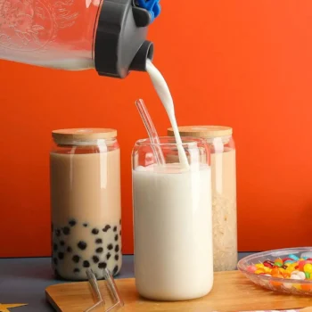 500ml Glass Cup With Lid and Straw
