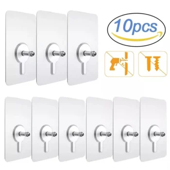 10pcs Strong Adhesive Seamless Sticky Wall Hook with Screw