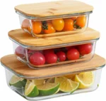 3pcs Glass Bowl Storage Containers with Bamboo Lid