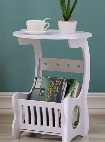 Multi-Purpose White Round Magazine Table with PVC Mat