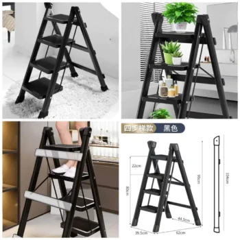 4-Step Black Foldable Stepper Ladder