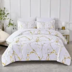White Marble Printed 3 Piece Luxury Microfiber Down Comforter Quilt Cover Set