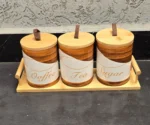3pcs Ceramic Canisters Set with Bamboo Stand 1 3pcs Ceramic Canisters